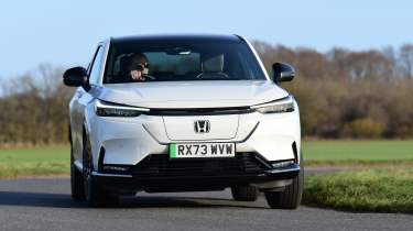 Honda e:Ny1 vs Hyundai Kona Electric - Honda e:Ny1 front cornering 